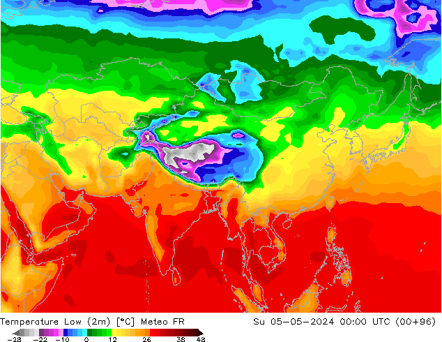 Nejnižší teplota (2m) Meteo FR Ne 05.05.2024 00 UTC