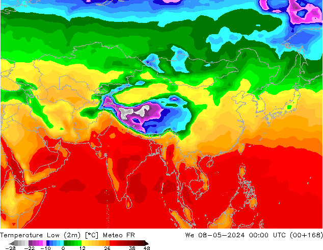 Nejnižší teplota (2m) Meteo FR St 08.05.2024 00 UTC