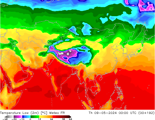 Min.temperatuur (2m) Meteo FR do 09.05.2024 00 UTC