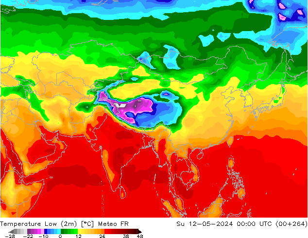 Min.temperatuur (2m) Meteo FR zo 12.05.2024 00 UTC