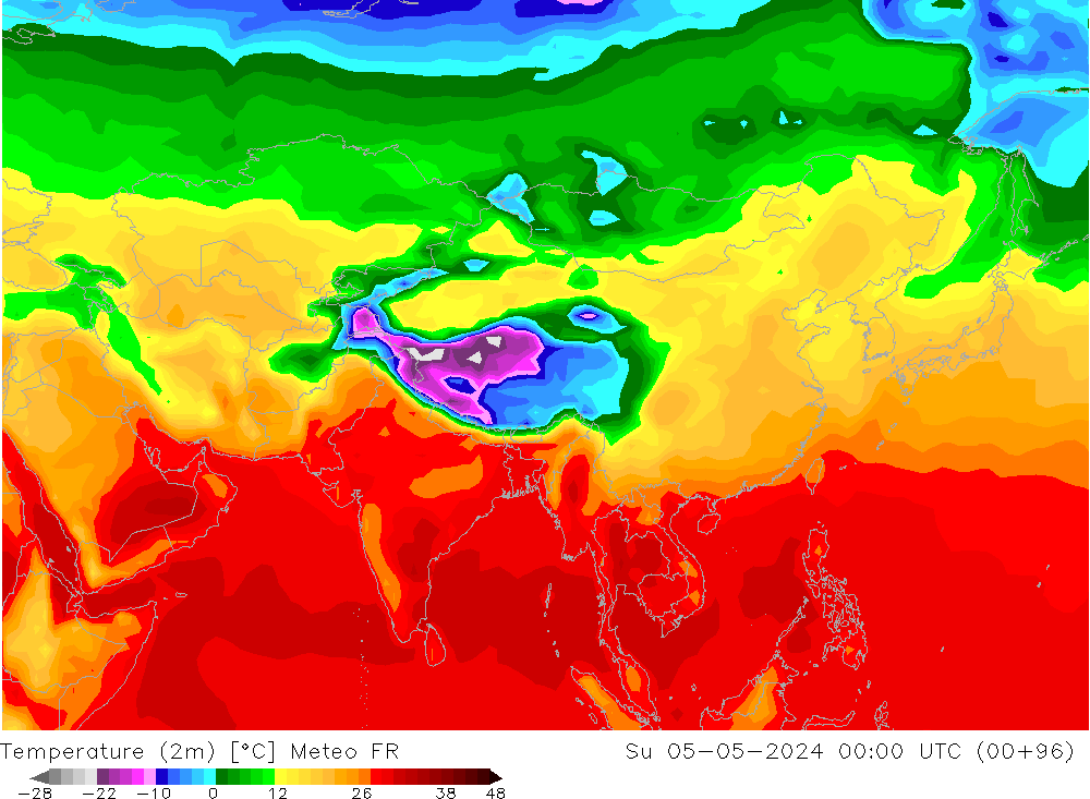 Temperatura (2m) Meteo FR Dom 05.05.2024 00 UTC