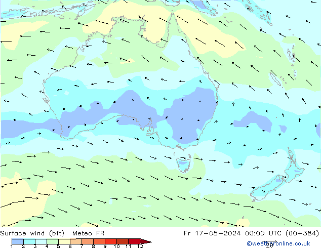 Surface wind (bft) Meteo FR Fr 17.05.2024 00 UTC
