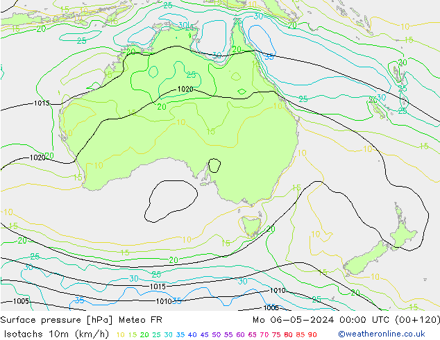 Isotaca (kph) Meteo FR lun 06.05.2024 00 UTC