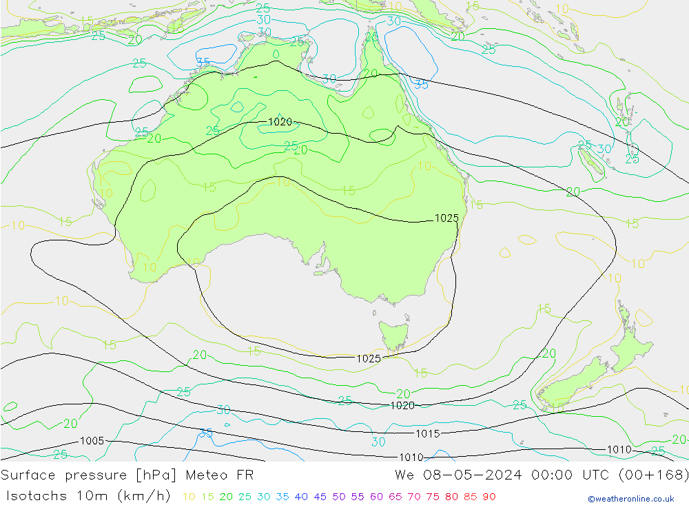 Isotachen (km/h) Meteo FR wo 08.05.2024 00 UTC