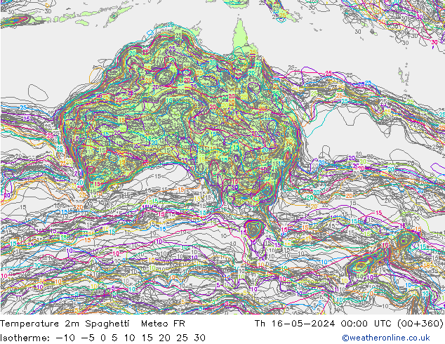 Temperatura 2m Spaghetti Meteo FR Qui 16.05.2024 00 UTC