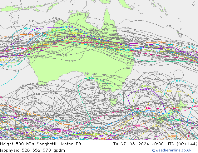 Height 500 hPa Spaghetti Meteo FR Tu 07.05.2024 00 UTC