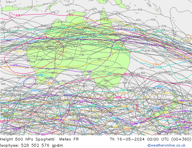 Hoogte 500 hPa Spaghetti Meteo FR do 16.05.2024 00 UTC