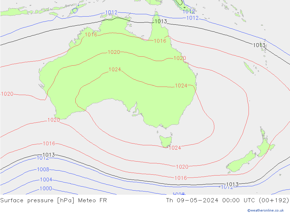 Presión superficial Meteo FR jue 09.05.2024 00 UTC