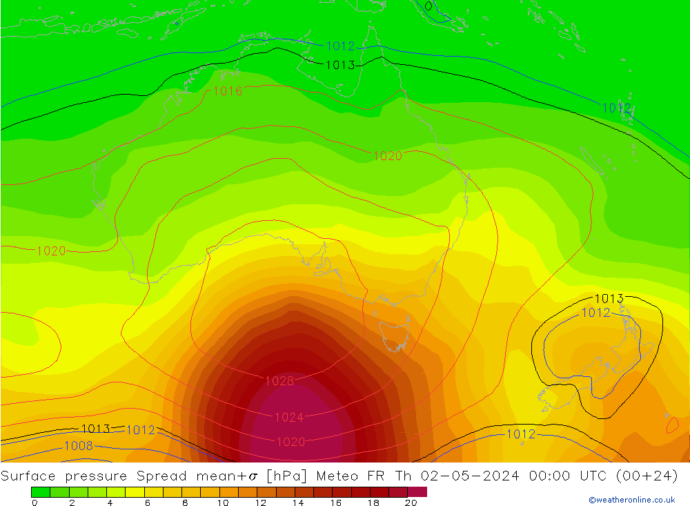 Presión superficial Spread Meteo FR jue 02.05.2024 00 UTC