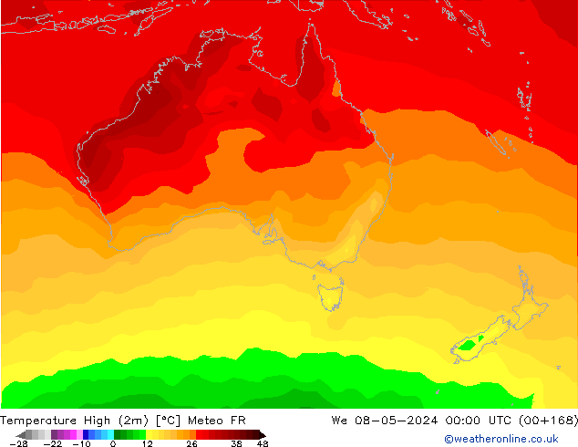 Temperatura máx. (2m) Meteo FR mié 08.05.2024 00 UTC