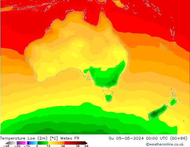Min.temperatuur (2m) Meteo FR zo 05.05.2024 00 UTC