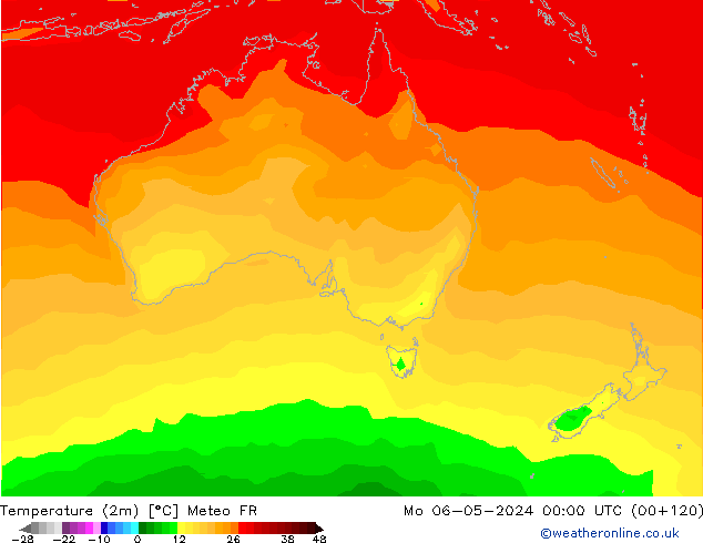 mapa temperatury (2m) Meteo FR pon. 06.05.2024 00 UTC