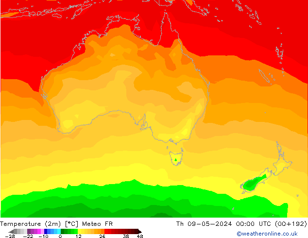 Sıcaklık Haritası (2m) Meteo FR Per 09.05.2024 00 UTC
