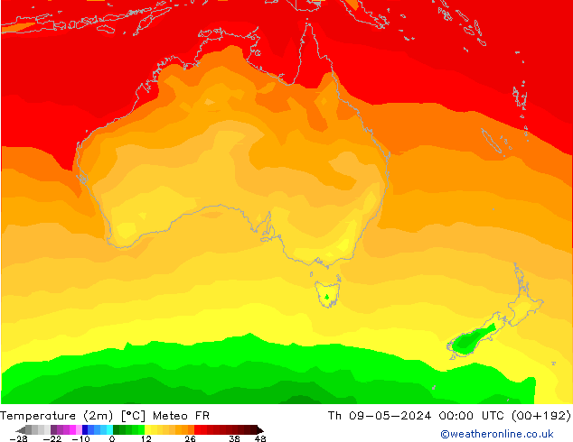 Temperature (2m) Meteo FR Th 09.05.2024 00 UTC