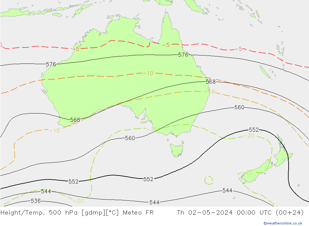 Height/Temp. 500 hPa Meteo FR czw. 02.05.2024 00 UTC