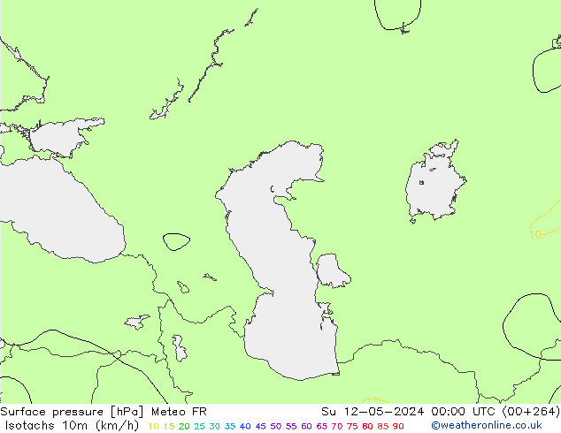 Eşrüzgar Hızları (km/sa) Meteo FR Paz 12.05.2024 00 UTC