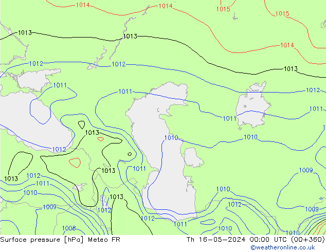 Presión superficial Meteo FR jue 16.05.2024 00 UTC