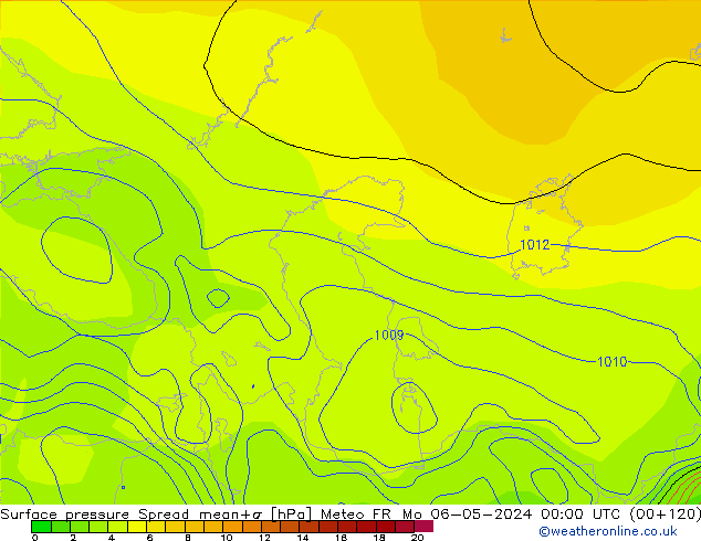 Atmosférický tlak Spread Meteo FR Po 06.05.2024 00 UTC