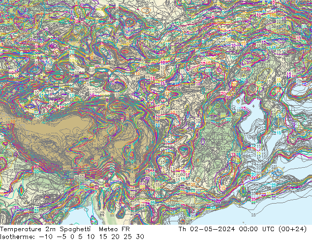 温度图 Spaghetti Meteo FR 星期四 02.05.2024 00 UTC