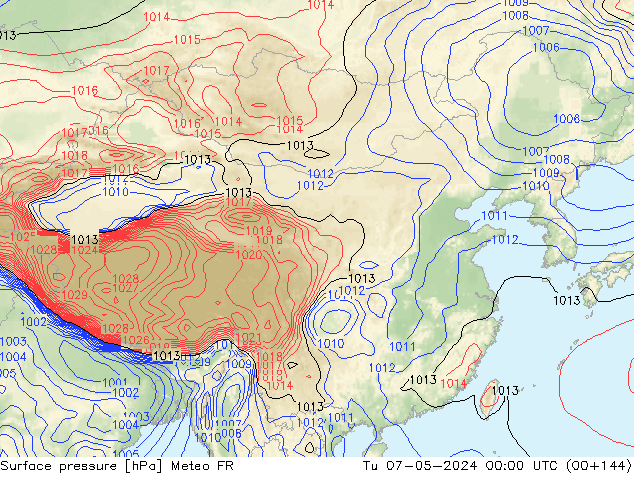 地面气压 Meteo FR 星期二 07.05.2024 00 UTC