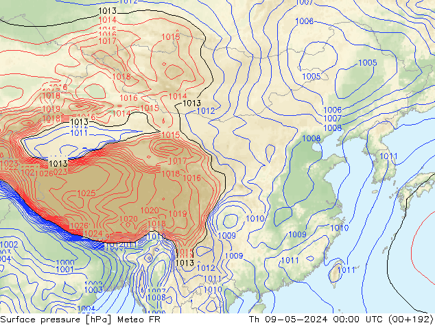 地面气压 Meteo FR 星期四 09.05.2024 00 UTC
