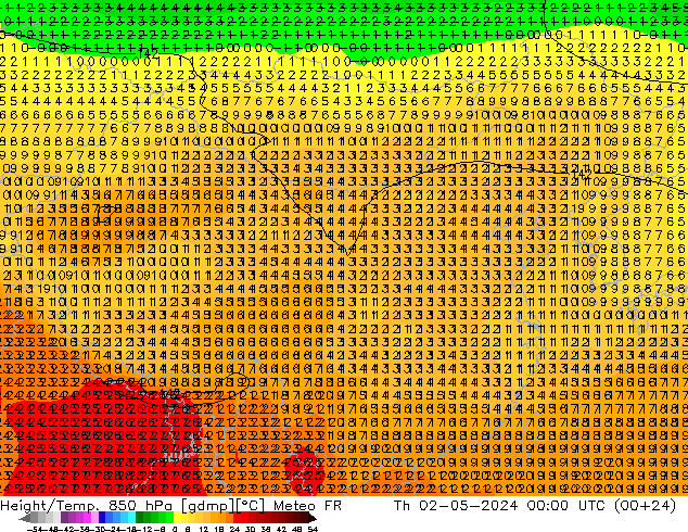 Hoogte/Temp. 850 hPa Meteo FR do 02.05.2024 00 UTC