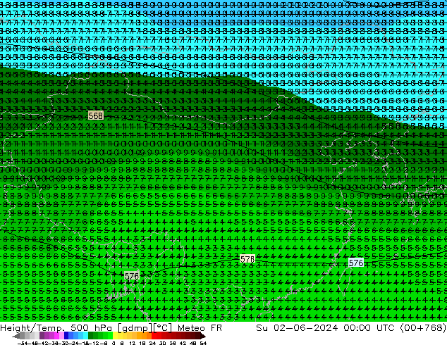 Geop./Temp. 500 hPa Meteo FR dom 02.06.2024 00 UTC