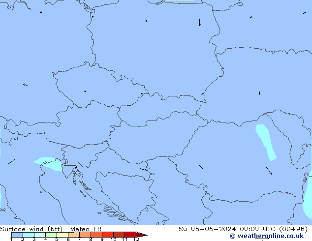 Viento 10 m (bft) Meteo FR dom 05.05.2024 00 UTC