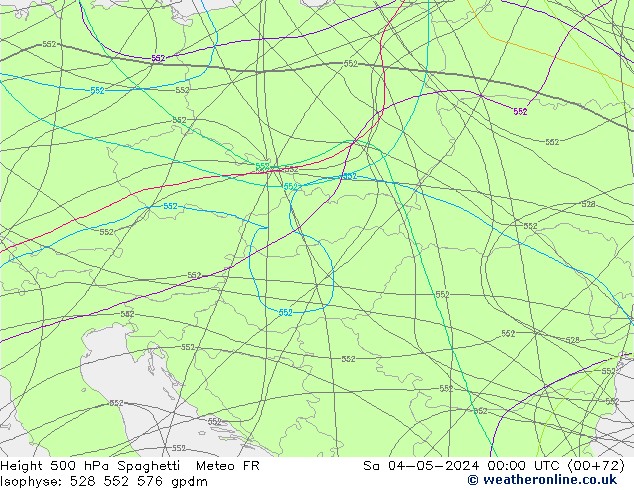 Geop. 500 hPa Spaghetti Meteo FR sáb 04.05.2024 00 UTC