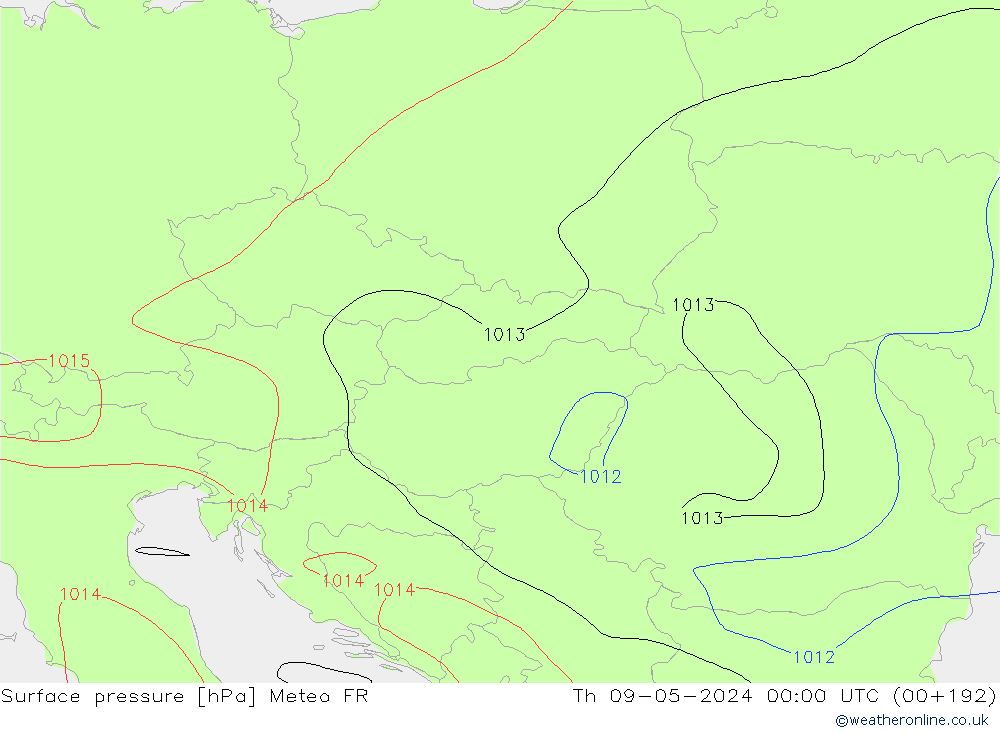 Presión superficial Meteo FR jue 09.05.2024 00 UTC