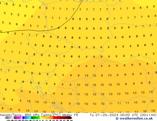 Yükseklik/Sıc. 850 hPa Meteo FR Sa 07.05.2024 00 UTC