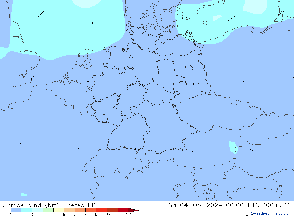 Rüzgar 10 m (bft) Meteo FR Cts 04.05.2024 00 UTC