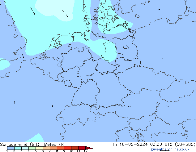 �N 10 米 (bft) Meteo FR 星期四 16.05.2024 00 UTC
