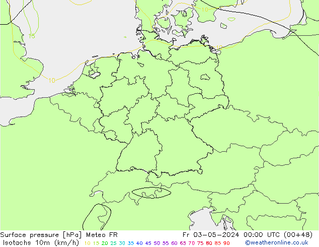 Isotaca (kph) Meteo FR vie 03.05.2024 00 UTC