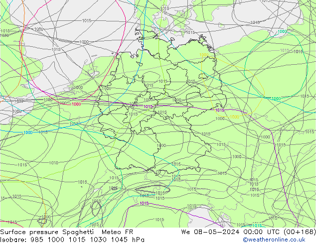 приземное давление Spaghetti Meteo FR ср 08.05.2024 00 UTC