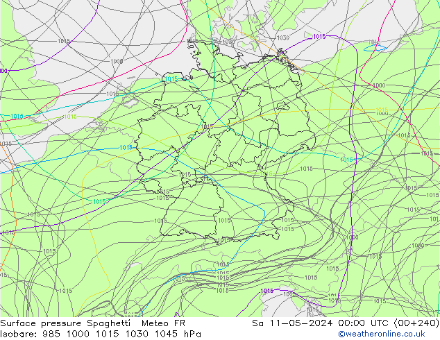 Presión superficial Spaghetti Meteo FR sáb 11.05.2024 00 UTC