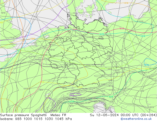Pressione al suolo Spaghetti Meteo FR dom 12.05.2024 00 UTC