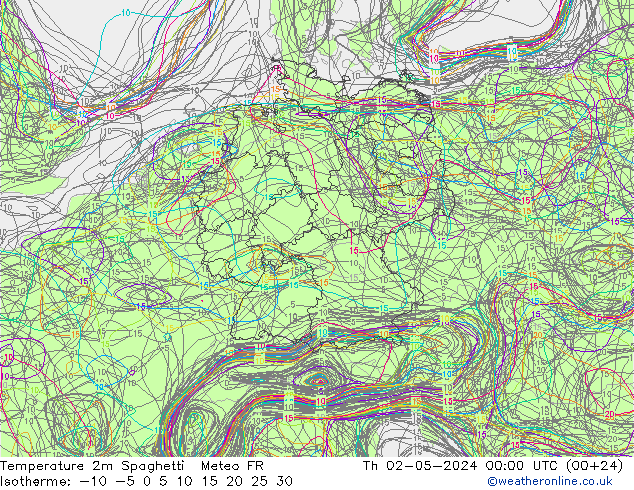 mapa temperatury 2m Spaghetti Meteo FR czw. 02.05.2024 00 UTC