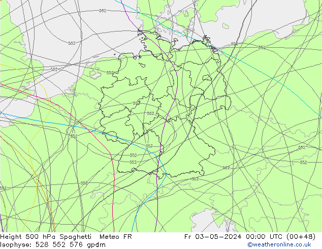 Géop. 500 hPa Spaghetti Meteo FR ven 03.05.2024 00 UTC