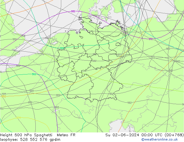500 hPa Yüksekliği Spaghetti Meteo FR Paz 02.06.2024 00 UTC
