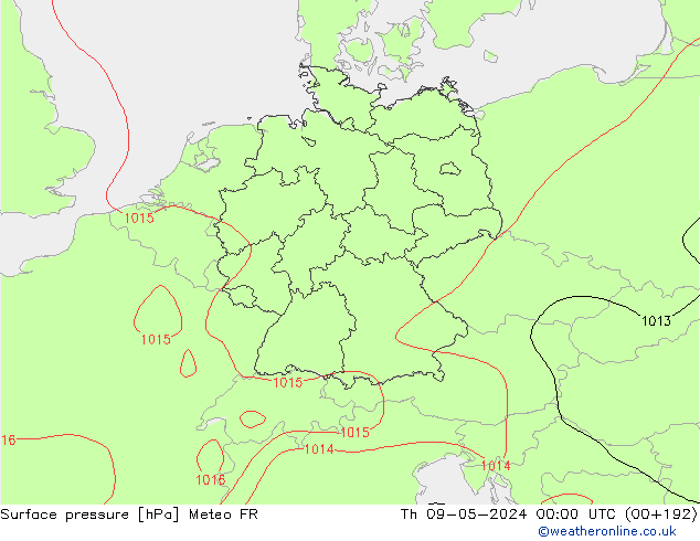 ciśnienie Meteo FR czw. 09.05.2024 00 UTC