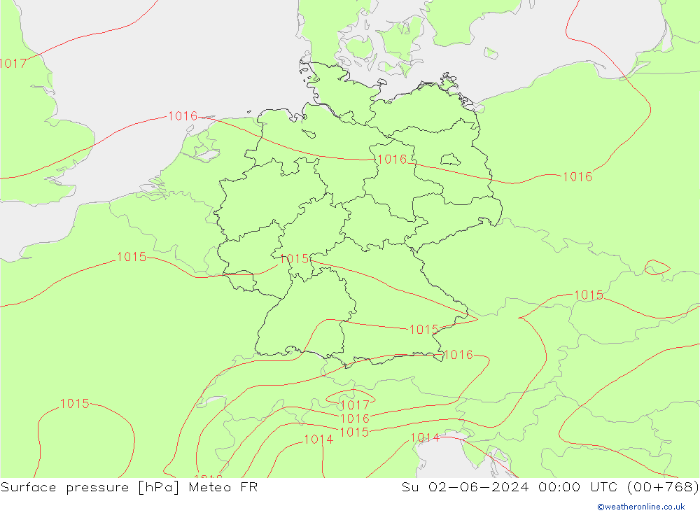 Atmosférický tlak Meteo FR Ne 02.06.2024 00 UTC