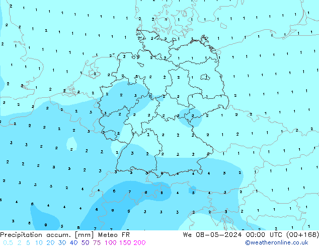 Precipitation accum. Meteo FR We 08.05.2024 00 UTC