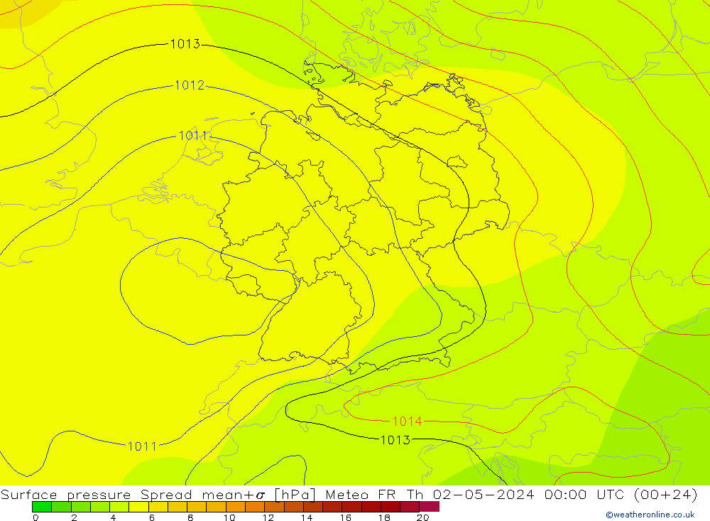 Presión superficial Spread Meteo FR jue 02.05.2024 00 UTC