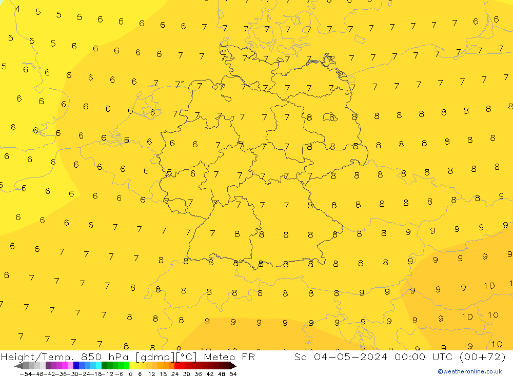 Height/Temp. 850 hPa Meteo FR so. 04.05.2024 00 UTC