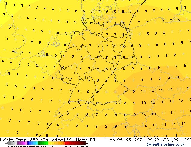 Height/Temp. 850 гПа Meteo FR пн 06.05.2024 00 UTC