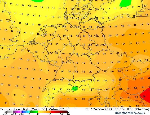 Temperatura máx. (2m) Meteo FR vie 17.05.2024 00 UTC