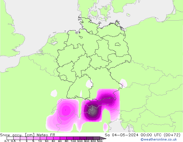 Totale sneeuw Meteo FR za 04.05.2024 00 UTC