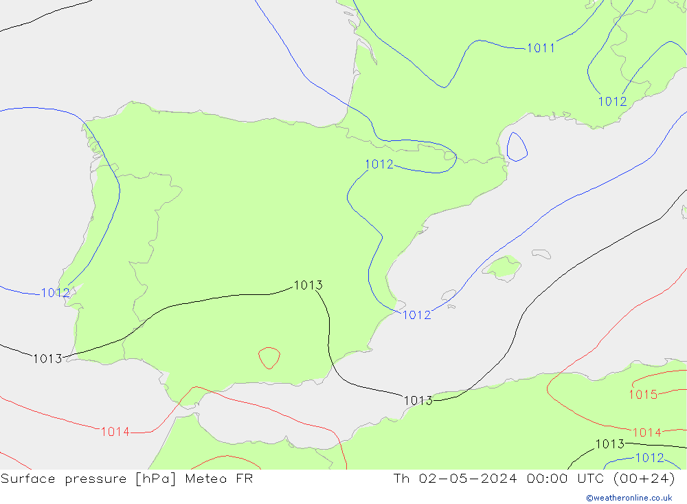 Presión superficial Meteo FR jue 02.05.2024 00 UTC