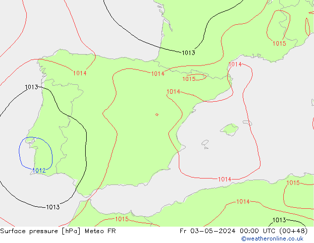pression de l'air Meteo FR ven 03.05.2024 00 UTC
